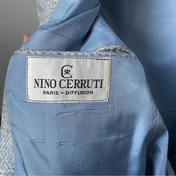 Vintage blue gray & white structured double vent Nino Cerruti wool tweed blazer - Picture 8 of 8